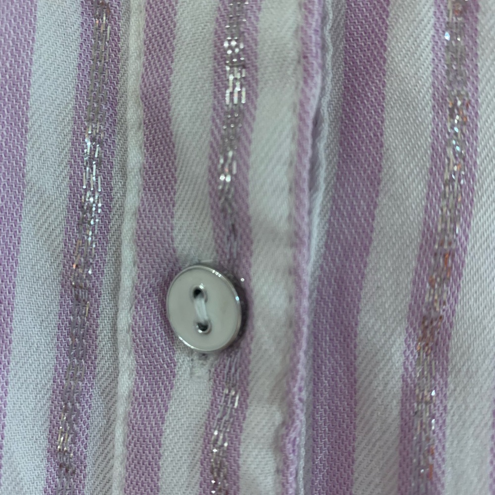 Adrienne Vittadini Lavender Striped Button Down Shirt - Picture 5 of 10